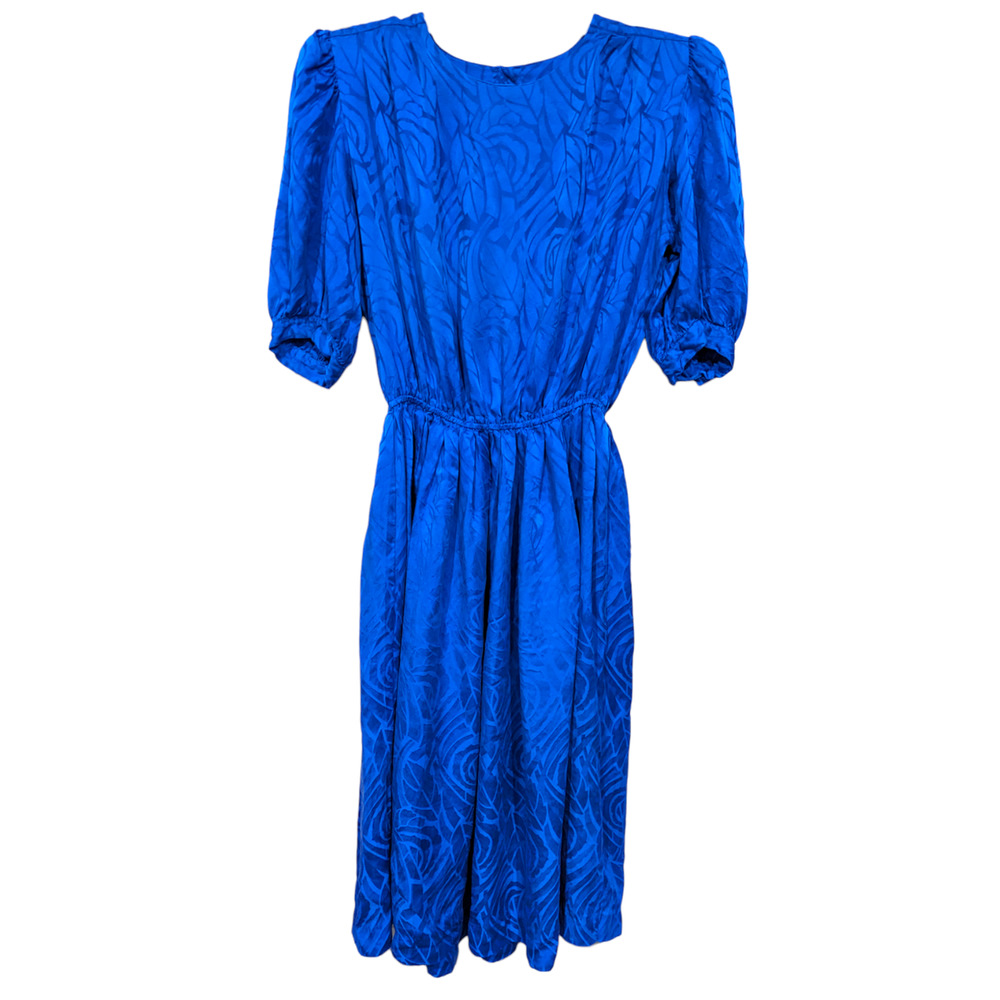 Lauren Alexandra Vintage 100% Silk Blue Floral Patterned Midi Dress sz 12